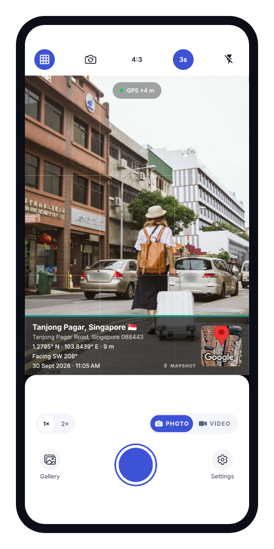 Full-width bar stamp in Singapore showing compass direction